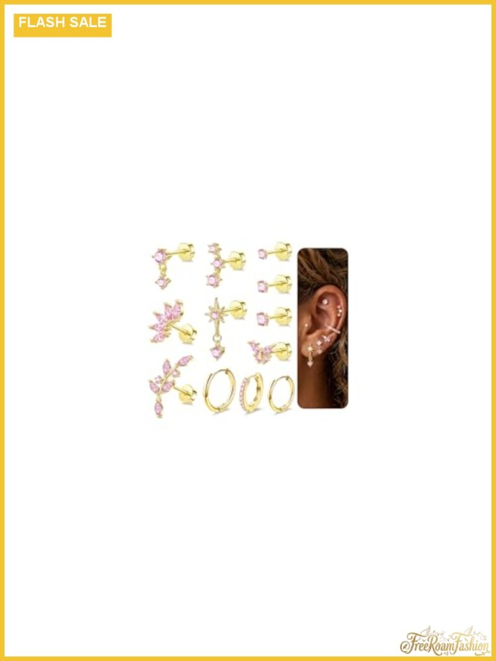 12PCS 20G 14k Gold Cartilage Earring Stacks for Women Flat Back Stud Set